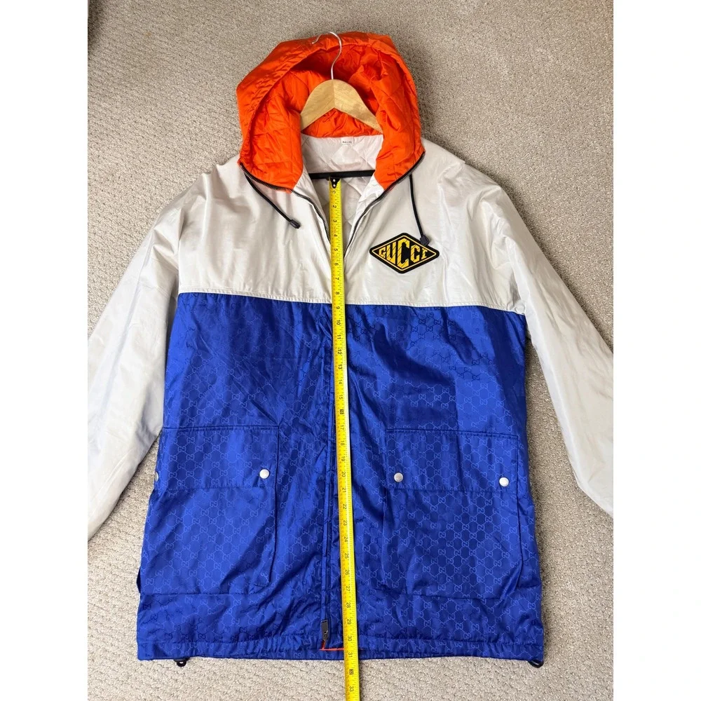 Gucci Mens Colorblock GG Monogram Hooded Windbreaker Jacket Size 50 IT Blue